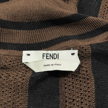 Unused 2019 Fendi Pecan Stripe Mesh Knit Long Sleeve High Neck Cut Sweater