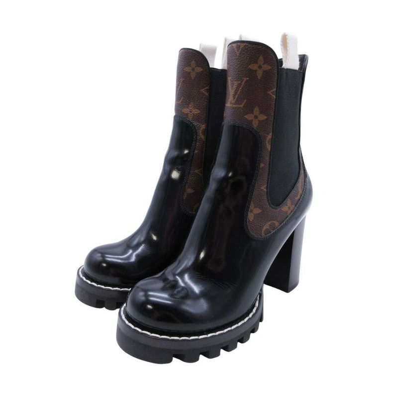 2018 Louis Vuitton Monogram Side Gore Boots Ankle Boots Chelsea 36/23.0 Black
