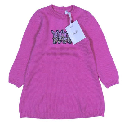 Unused Baby Dior Baby Dior Wool Knit Dress Sweater Long Sleeves Rabbit Logo