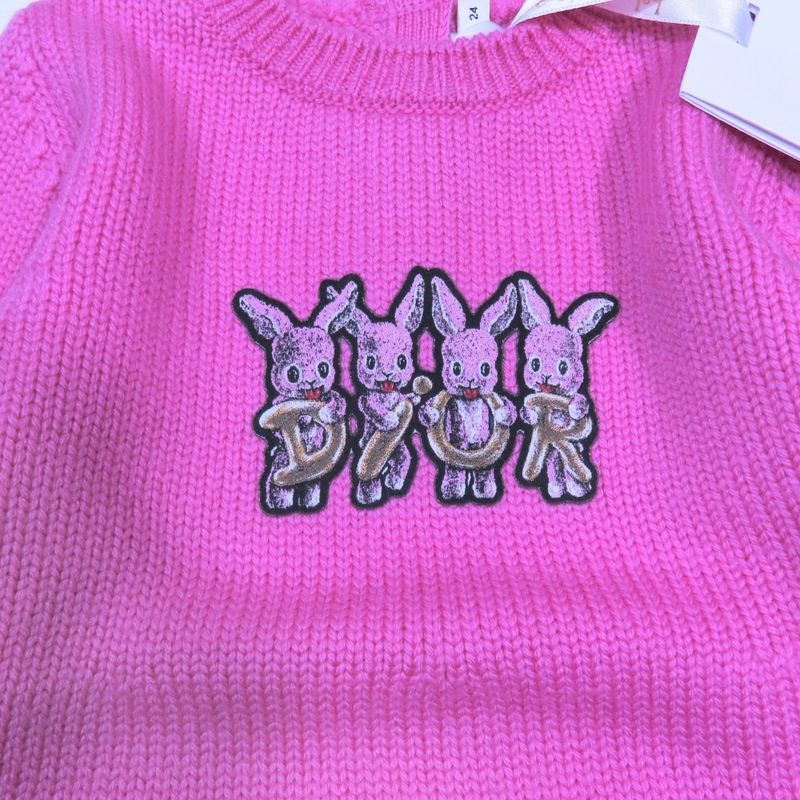 Unused Baby Dior Baby Dior Wool Knit Dress Sweater Long Sleeves Rabbit Logo