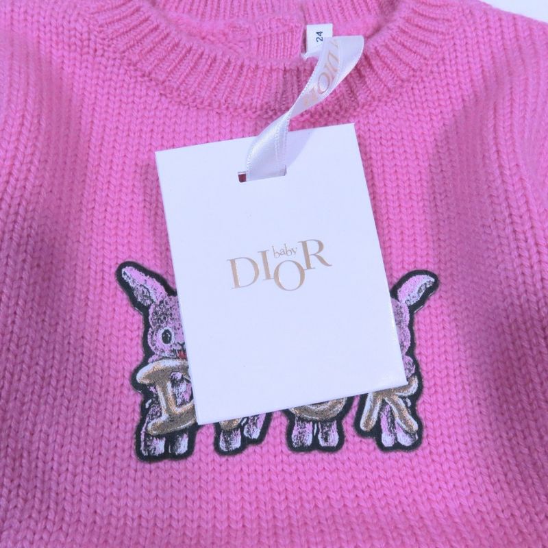 Unused Baby Dior Baby Dior Wool Knit Dress Sweater Long Sleeves Rabbit Logo