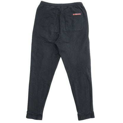 Prada Sweatpants Rubber Logo Cotton Easy Hem Ribbed Sjp182 Size S Black Mens