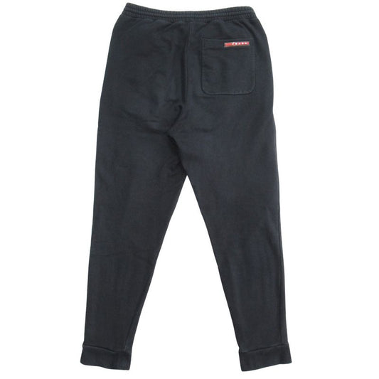 Prada Sweatpants Rubber Logo Cotton Easy Hem Ribbed Sjp182 Size S Black Mens