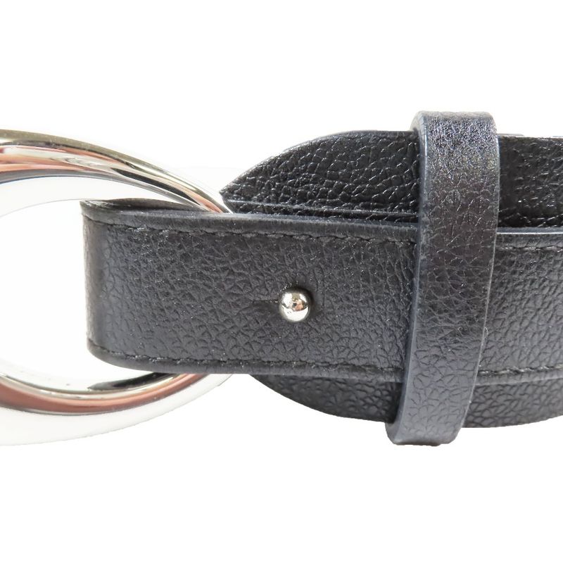 Bvlgari Leather Luxury Round Buckle Sash Belt Cummerbund Waistband Black Silver