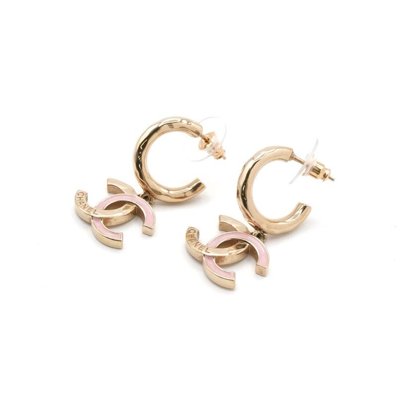 Chanel Earrings Earring Gold Pink Coco Mark Hoop Earrings