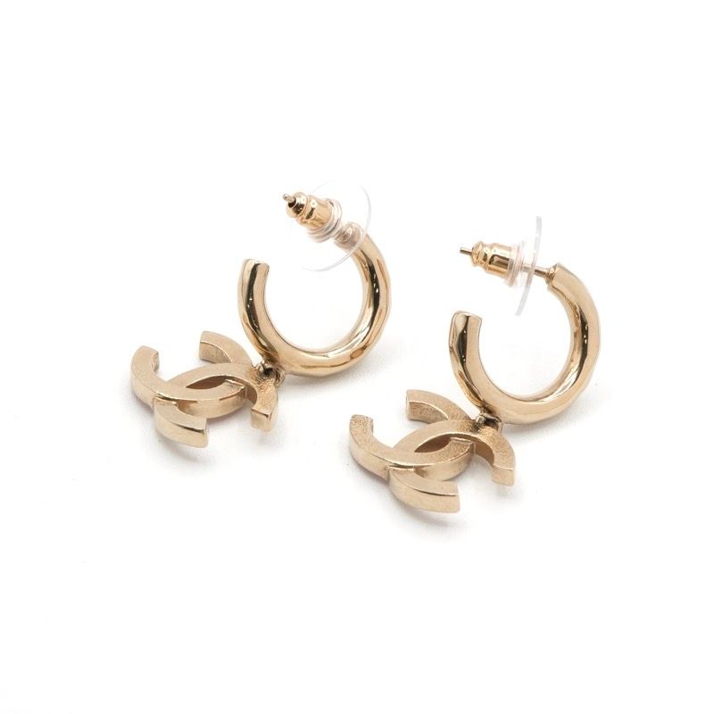 Chanel Earrings Earring Gold Pink Coco Mark Hoop Earrings