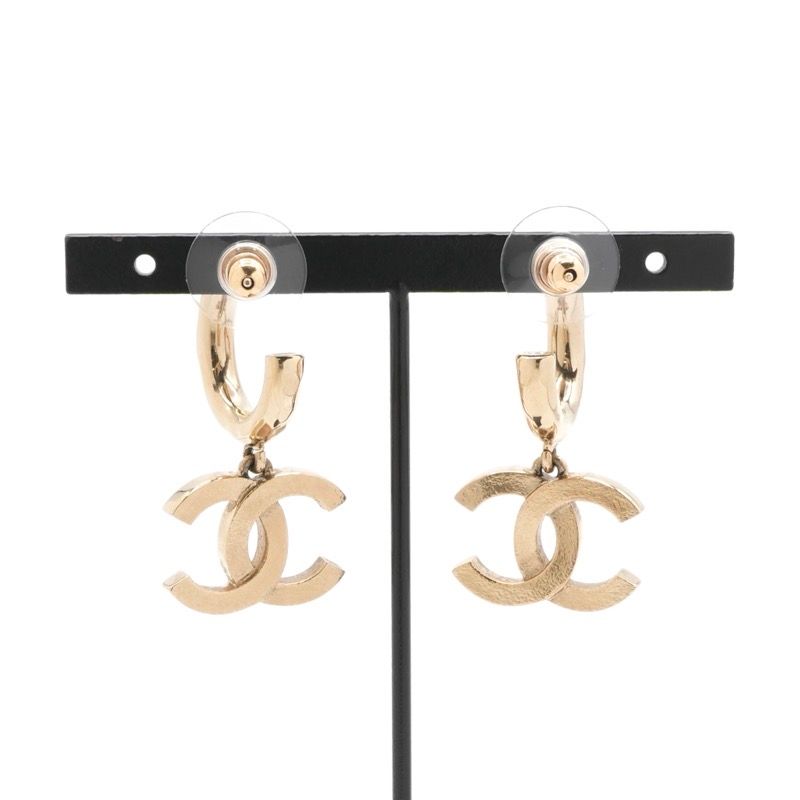 Chanel Earrings Earring Gold Pink Coco Mark Hoop Earrings