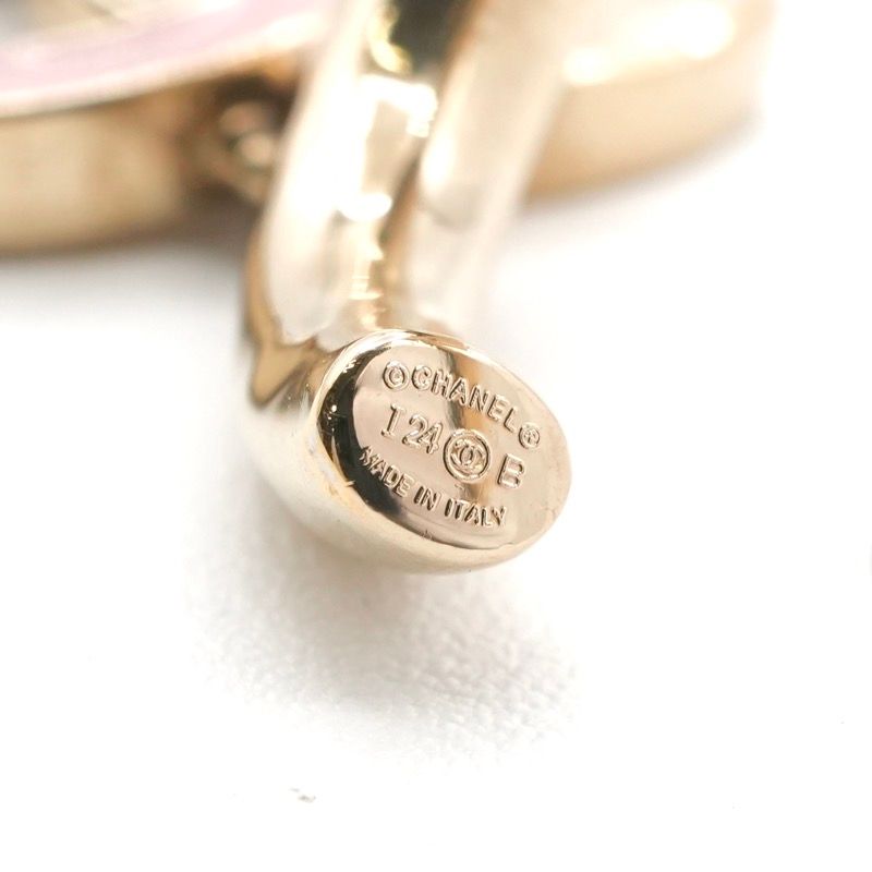 Chanel Earrings Earring Gold Pink Coco Mark Hoop Earrings