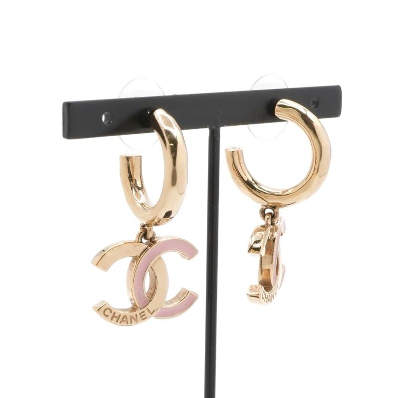 Chanel Earrings Earring Gold Pink Coco Mark Hoop Earrings