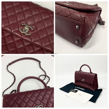 Chanel Bag Shoulder Caviar Leather Bordeaux Silver Quilted Coco Handle