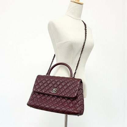 Chanel Bag Shoulder Caviar Leather Bordeaux Silver Quilted Coco Handle