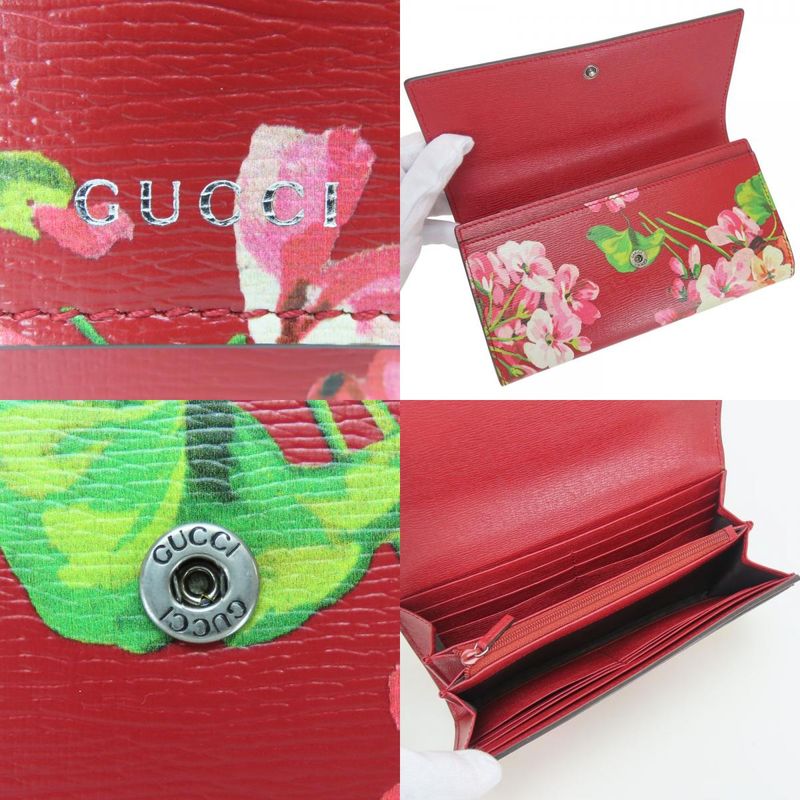 Gucci Long Wallet 410100 Blooms Flower Print Leather Red Small Fold Women