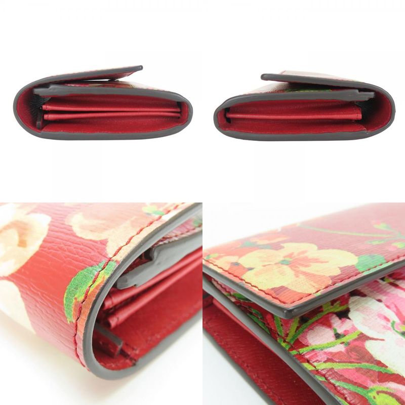 Gucci Long Wallet 410100 Blooms Flower Print Leather Red Small Fold Women