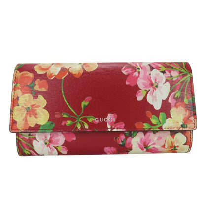 Gucci Long Wallet 410100 Blooms Flower Print Leather Red Small Fold Women