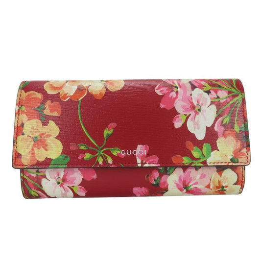 Gucci Long Wallet 410100 Blooms Flower Print Leather Red Small Fold Women