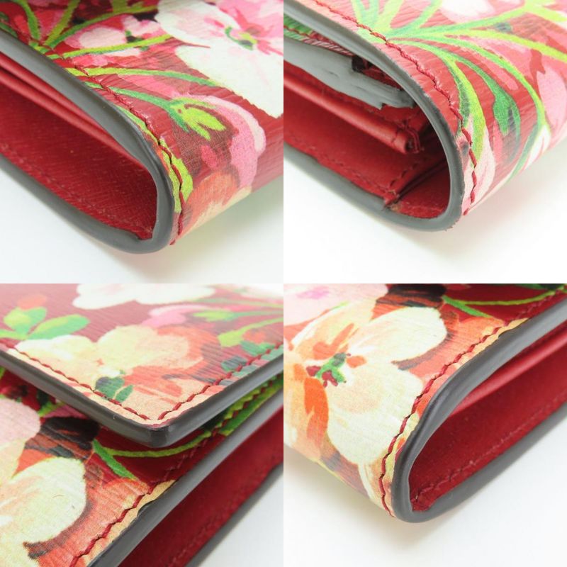 Gucci Long Wallet 410100 Blooms Flower Print Leather Red Small Fold Women
