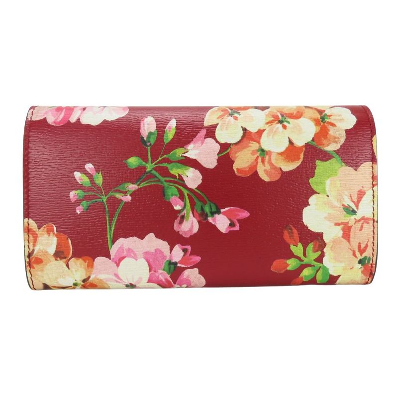 Gucci Long Wallet 410100 Blooms Flower Print Leather Red Small Fold Women