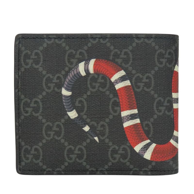 Gucci Bifold Wallet 451266 Kingsnake Print GG Supreme Canvas Black Red Small