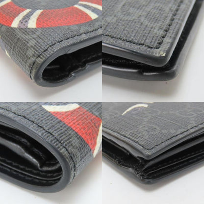 Gucci Bifold Wallet 451266 Kingsnake Print GG Supreme Canvas Black Red Small
