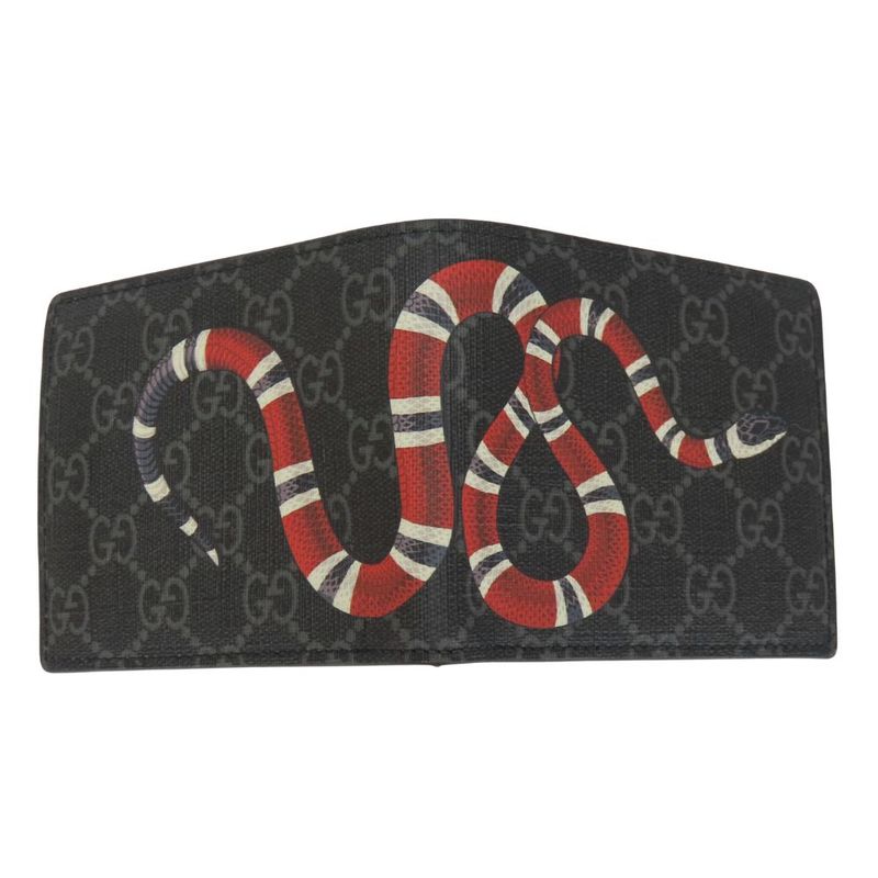Gucci Bifold Wallet 451266 Kingsnake Print GG Supreme Canvas Black Red Small