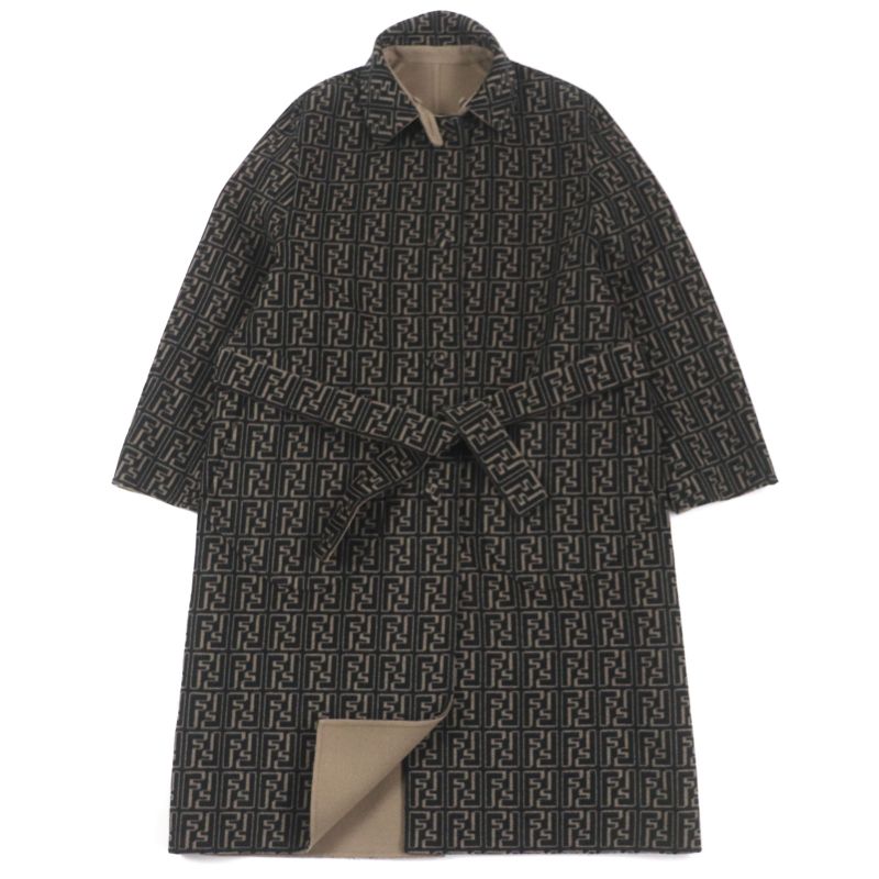  Fendi 2022 Ff0667 AL57 Wool Silk Zucca Pattern Oversized Reversible Trench