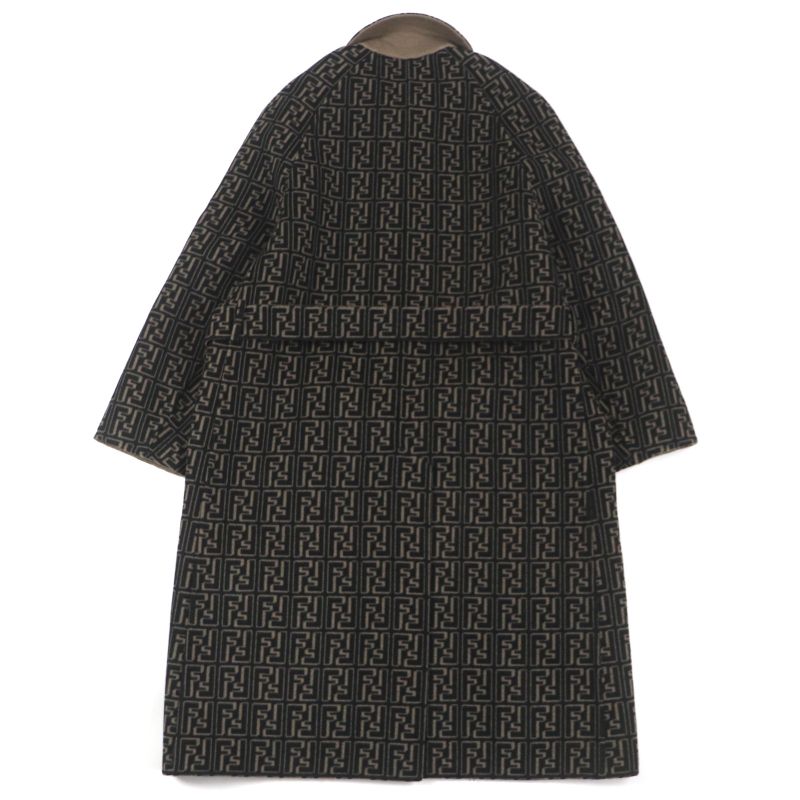  Fendi 2022 Ff0667 AL57 Wool Silk Zucca Pattern Oversized Reversible Trench