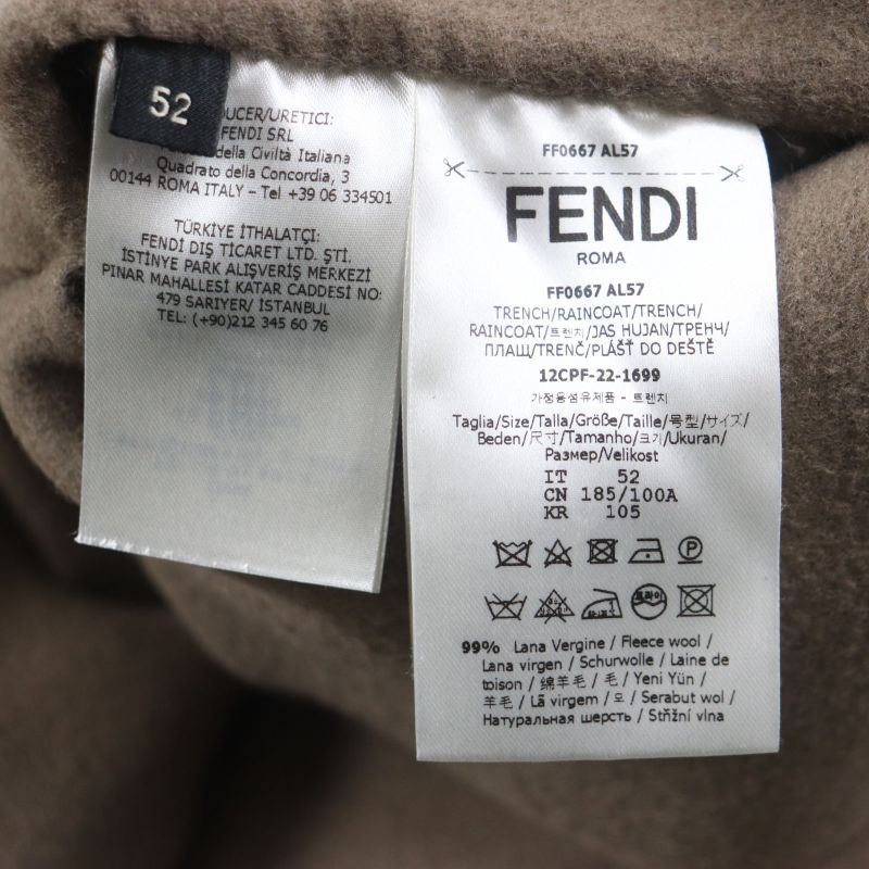  Fendi 2022 Ff0667 AL57 Wool Silk Zucca Pattern Oversized Reversible Trench