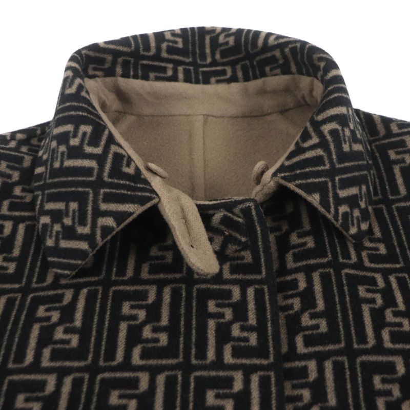  Fendi 2022 Ff0667 AL57 Wool Silk Zucca Pattern Oversized Reversible Trench