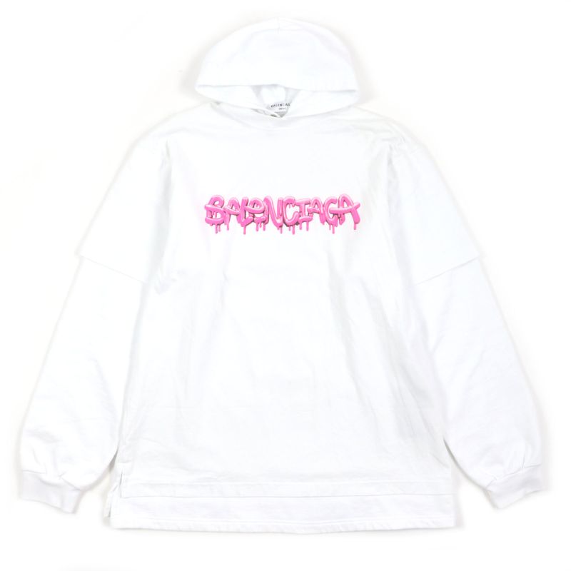 Balenciaga 22SS 681029 Graphic Logo Layered Design Oversized Pullover Hoodie