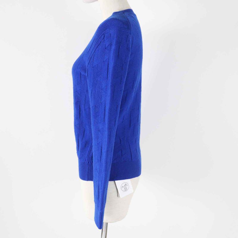 Hermes 24AW 4e2611d3 Virgin Wool Blue Ocean H Pattern Long Sleeve Knit