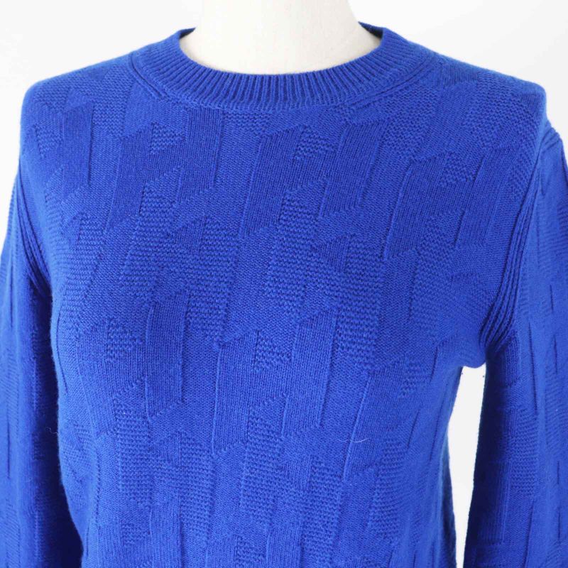 Hermes 24AW 4e2611d3 Virgin Wool Blue Ocean H Pattern Long Sleeve Knit