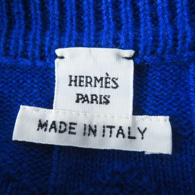 Hermes 24AW 4e2611d3 Virgin Wool Blue Ocean H Pattern Long Sleeve Knit