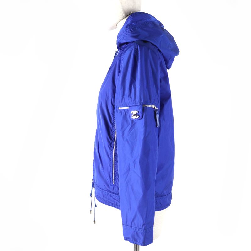 CHANEL P43217v32222 Coco Mark Big Turn Lock Hooded Zip Up Jacket Blouson Blue