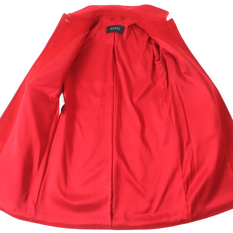 Gucci 406947 Zfw04 Wool Angora Logo Button Stencil Collar Coat Red 38 Made In