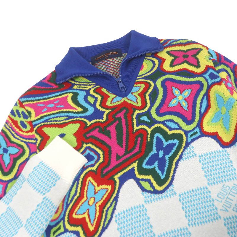 Louis Vuitton 2021 1a8p4n Distorted Monogram Damier Half-zip Knit Sweater Blue