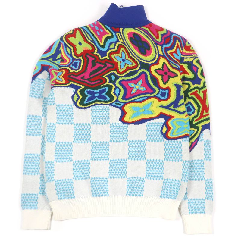 Louis Vuitton 2021 1a8p4n Distorted Monogram Damier Half-zip Knit Sweater Blue