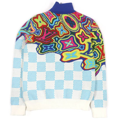 Louis Vuitton 2021 1a8p4n Distorted Monogram Damier Half-zip Knit Sweater Blue