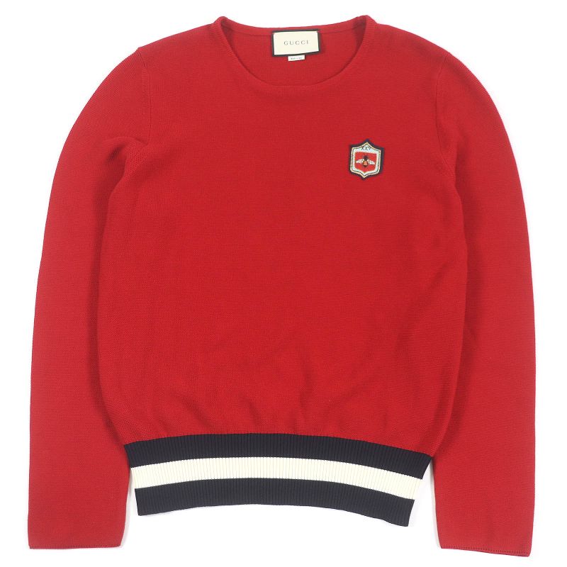 Gucci 496449 Cotton Bee Emblem Patch Long Sleeve Sweater Knit Red L Made In