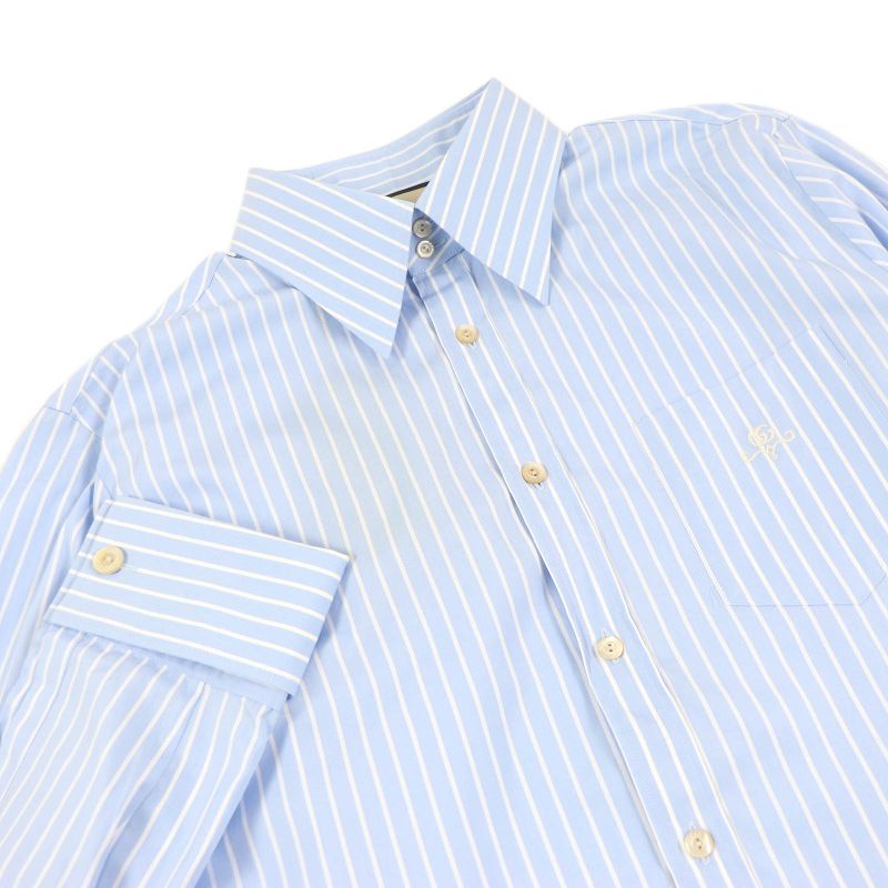 Gucci 680788 Cotton GG Logo Embroidered Striped Long Sleeve Long Sleeve Shirt