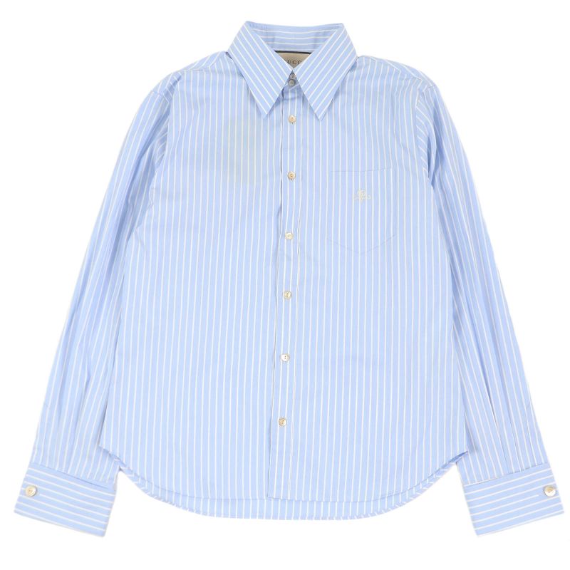 Gucci 680788 Cotton GG Logo Embroidered Striped Long Sleeve Long Sleeve Shirt