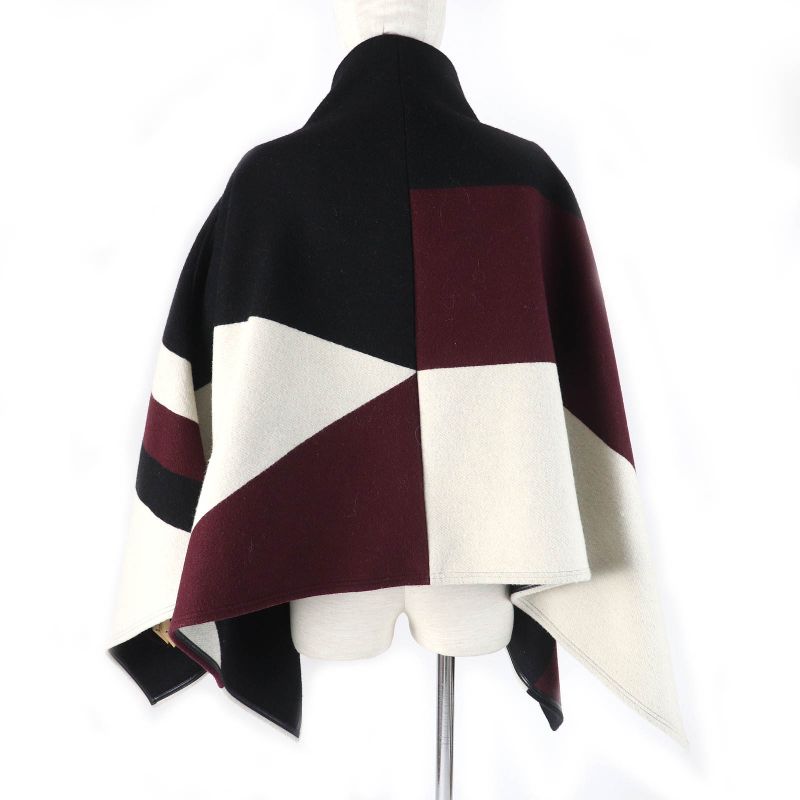 Louis Vuitton Wool Silk Graphic LV Jacquard Piping Lamb Zip Up Poncho Black