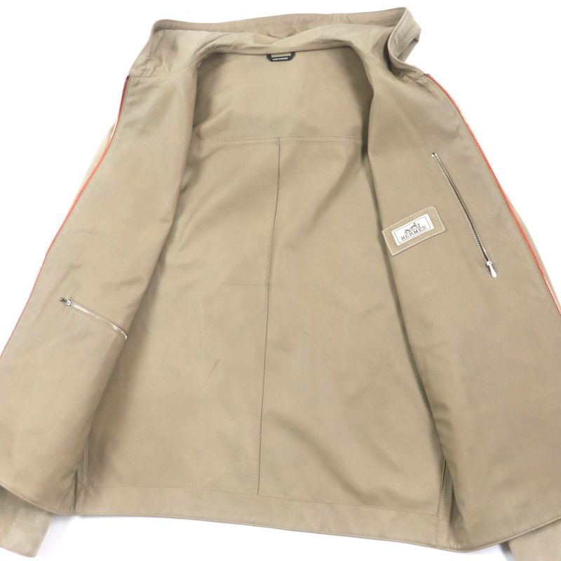 Hermes Rare Reindeer Skin Reindeer Leather Zip-up Hoodie Parka Jacket Beige