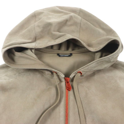 Hermes Rare Reindeer Skin Reindeer Leather Zip-up Hoodie Parka Jacket Beige