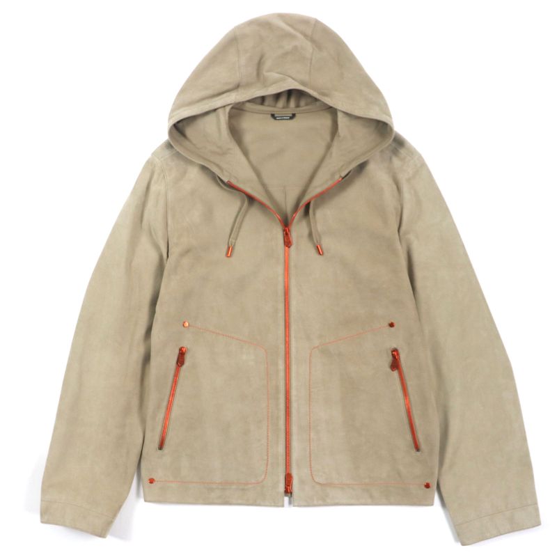 Hermes Rare Reindeer Skin Reindeer Leather Zip-up Hoodie Parka Jacket Beige