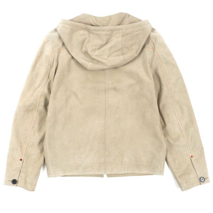 Hermes Rare Reindeer Skin Reindeer Leather Zip-up Hoodie Parka Jacket Beige