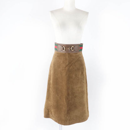Gucci 626888 Cow Suede Horsebit Sherry Line Leather Flared Skirt Brown 36 Made