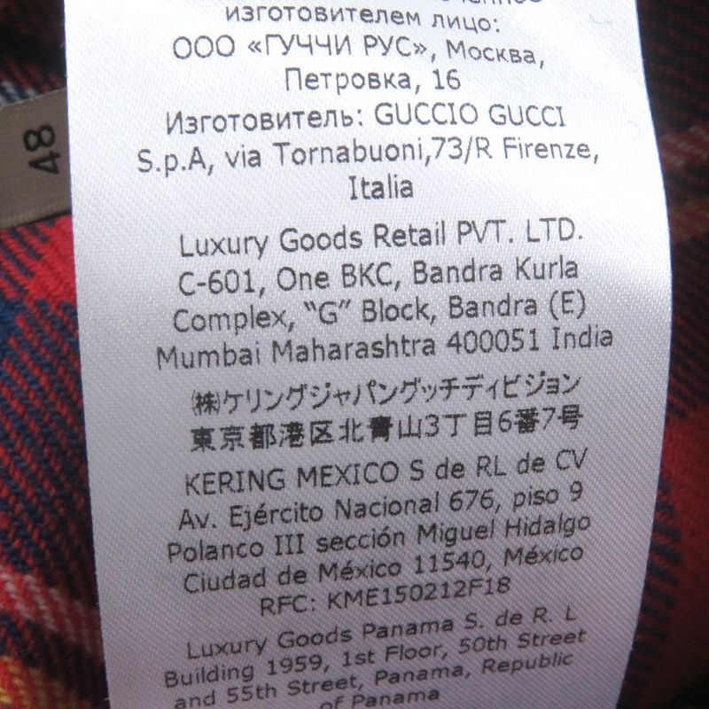 Gucci 720960 Wool Skunk Patch Tartan Check Long Sleeve Long Sleeve Shirt Red