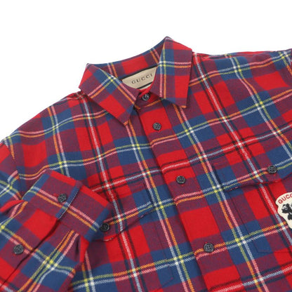 Gucci 720960 Wool Skunk Patch Tartan Check Long Sleeve Long Sleeve Shirt Red