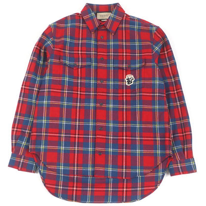 Gucci 720960 Wool Skunk Patch Tartan Check Long Sleeve Long Sleeve Shirt Red