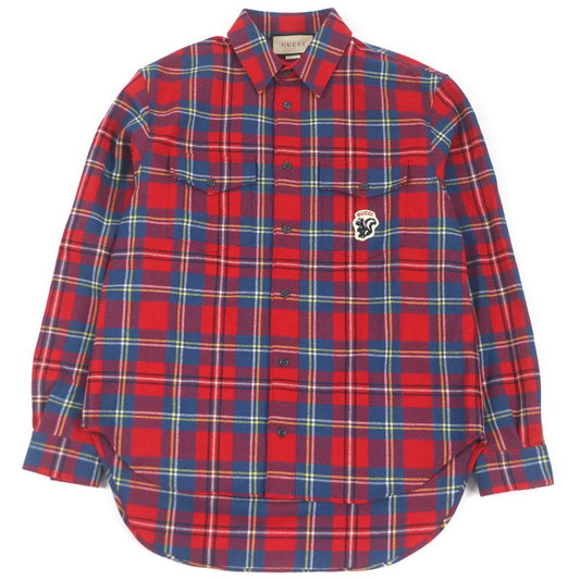 Gucci 720960 Wool Skunk Patch Tartan Check Long Sleeve Long Sleeve Shirt Red